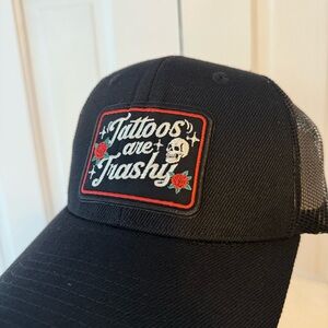 Black Trucker Hat with Tattoo Embroidered Patch